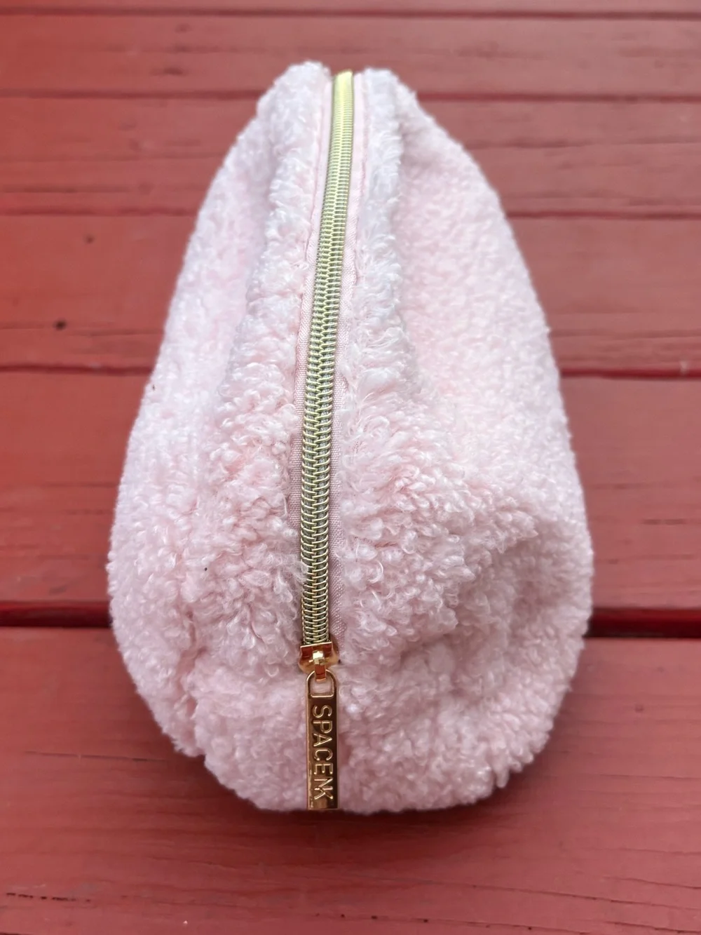Plush Sherpa Cosmetic Pouch in Soft Pink